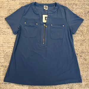 Anne Klein Blue Short Sleeve Blouse Top - New With Tags